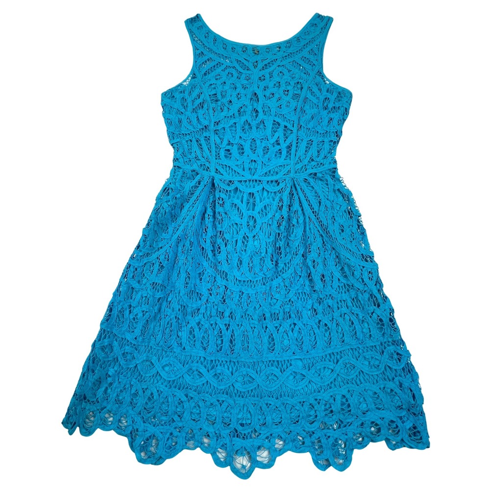 Lilly Pulitzer Womens M Foley Battenburg Lace Fit Flare Dress Bright Blue Zip